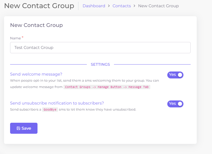 New Contact Group